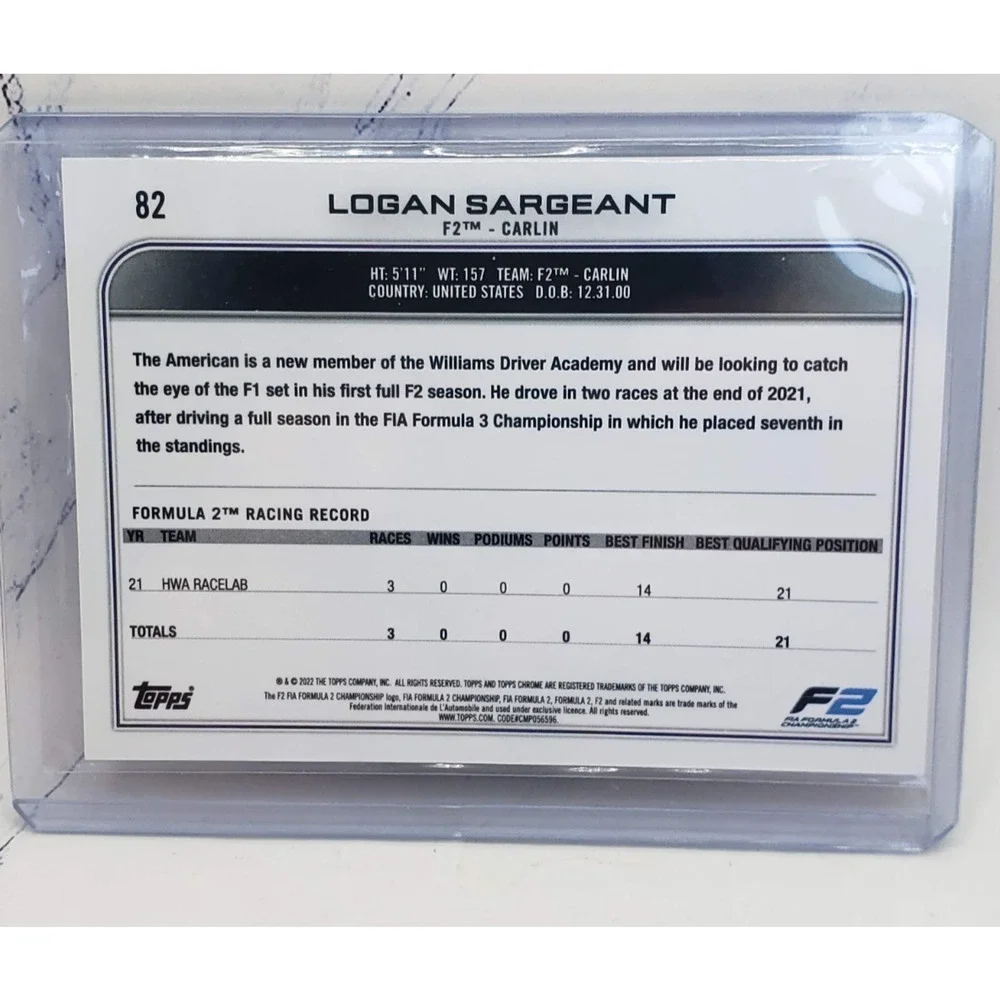 2022 Topps Chrome Formula 1 #82 Logan Sargeant Refractor - Picture 2 of 4